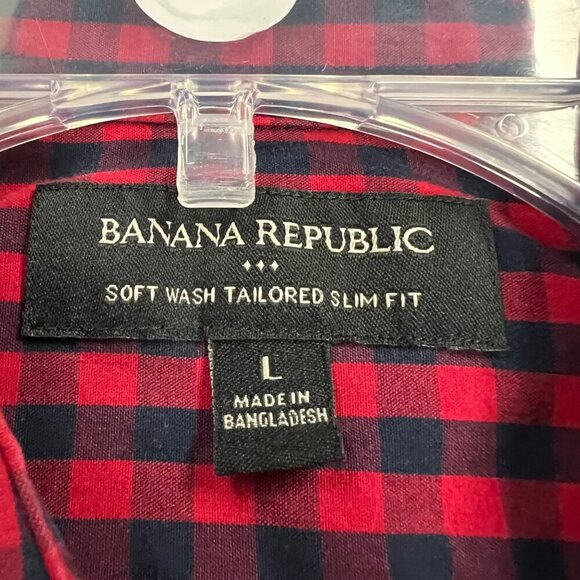 Banana Republic Men's Tailored Slim Fit Button Up Shirt Red/Blue Check Large - Picture 8 of 9
